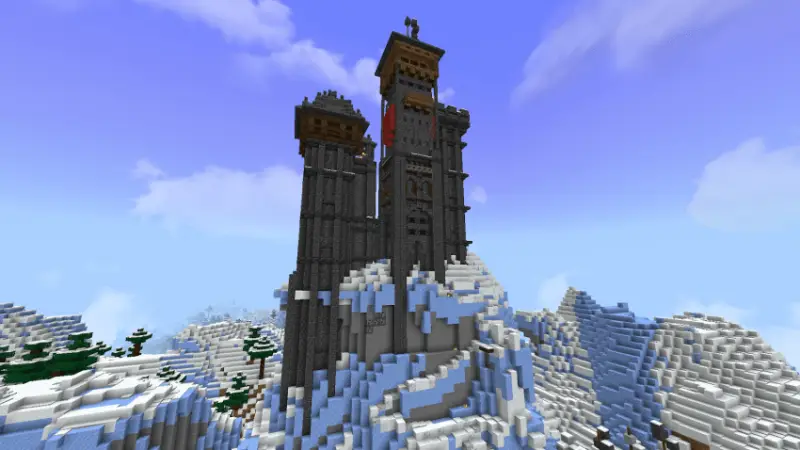 Большой черный замок на снежной горе