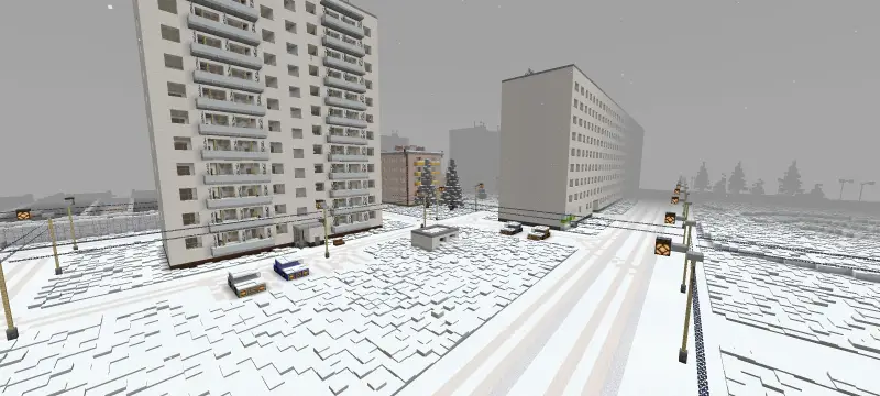 Машины возле домов зимой