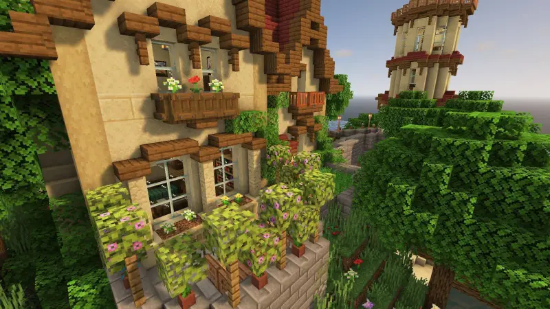 Большой светлый дом рядом с башней