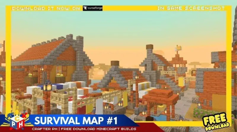 Небольшая ярмарка с прилавками и домами