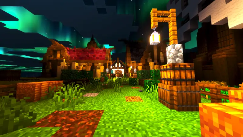 Деревня с новыми домами под ночным небом