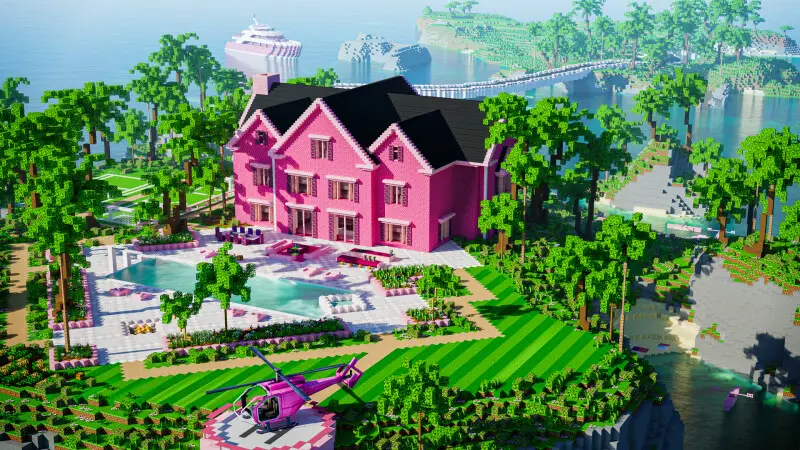 Симпатичный розовый современный особняк