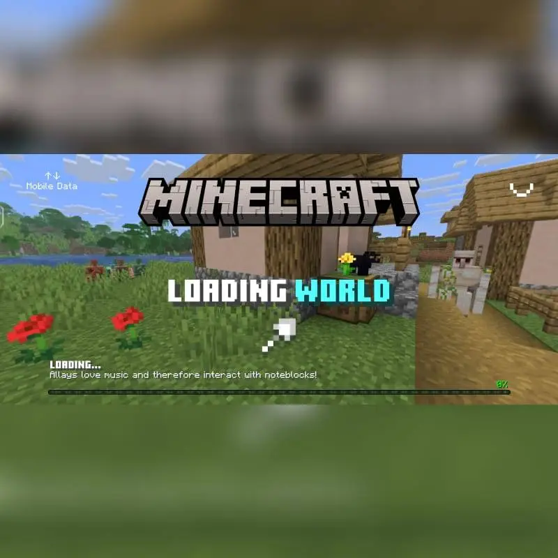 Загрузка в игре на фоне деревни с големом