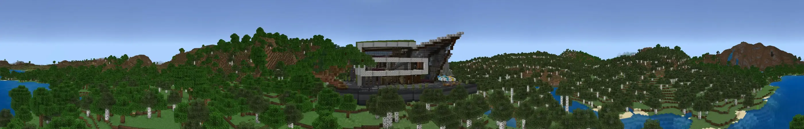 Современный коттедж в лесу panorama