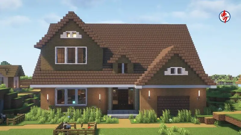 Коричневый дом на равнине рядом с деревней