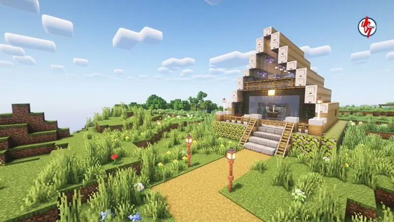 Уютный дом на равнине из дерева