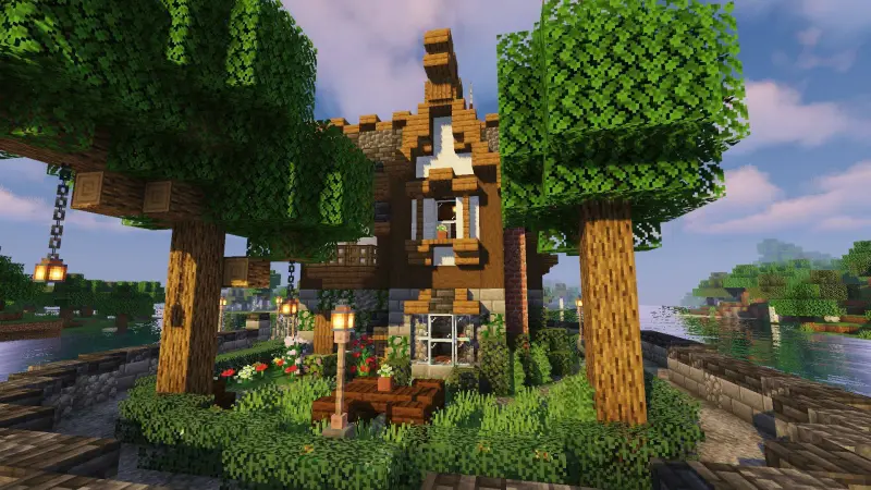 Двухэтажный дом на острове с садом