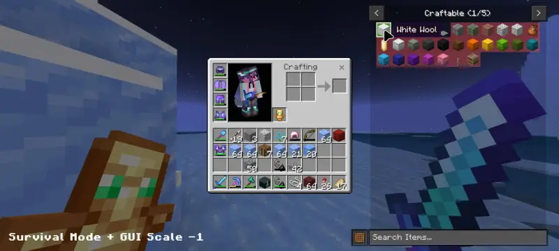 Игрок с множеством ресурсов рядом с меню рецептов