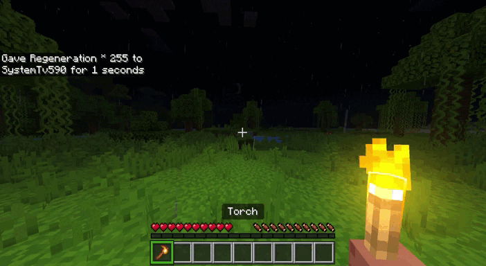 Игрок держит факел в левой и правой руке