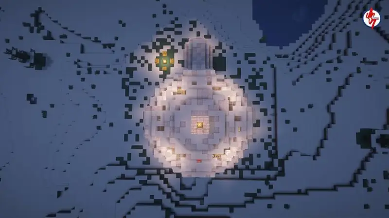 Вид с птичьего полета на иглу в зимнем биоме