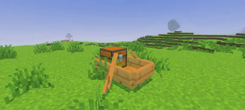 Лодка с сундуком на очень яркой траве