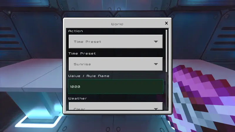 Окно параметров мира