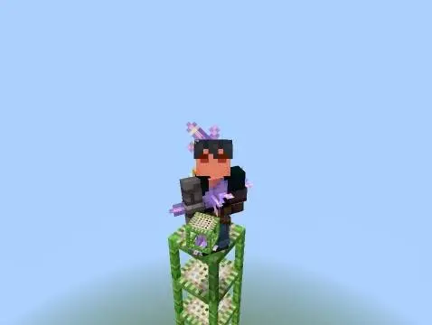 Игрок в небе на башне из подмостков