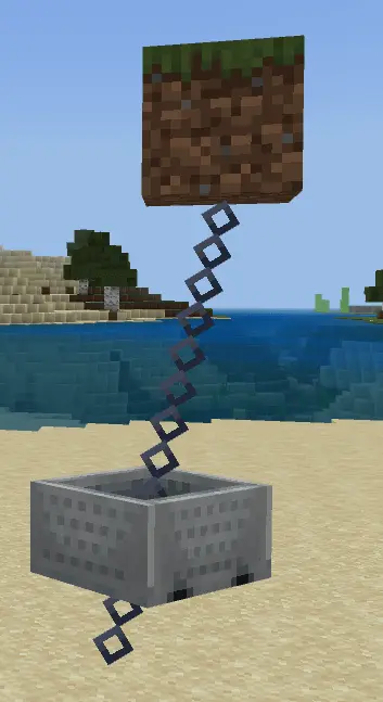 Вагонетка, прикрепленная цепью к блоку