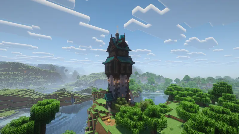 Высокая детализированная башня на равнине