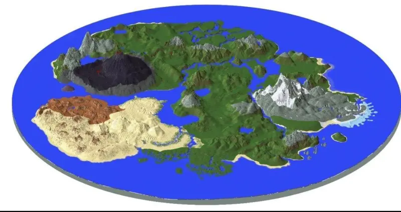 Большая карта с множеством биомами, горами и пустынями