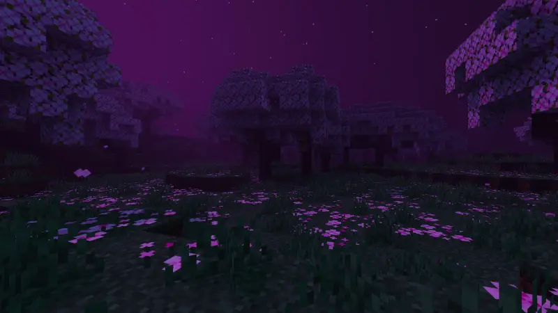 Темно-фиолетовое небо в вишневом биоме