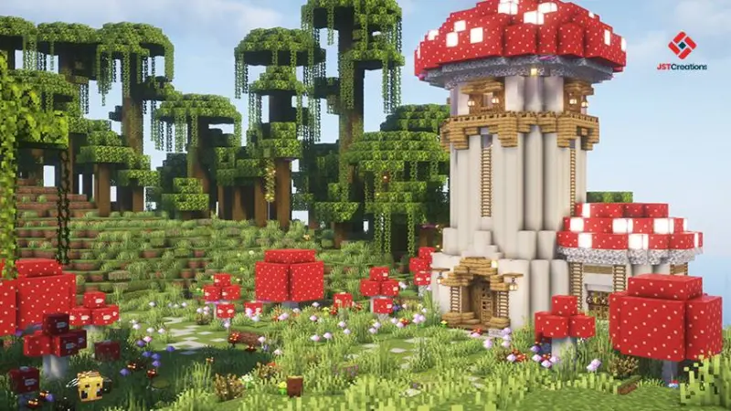 Высокий дом в виде мухомора