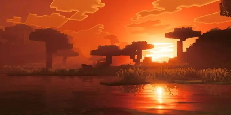 Ярко-оранжевое небо на закате в саванне