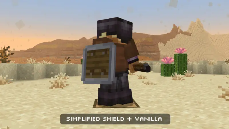 Игрок в пустыне с обновленным щитом в руке