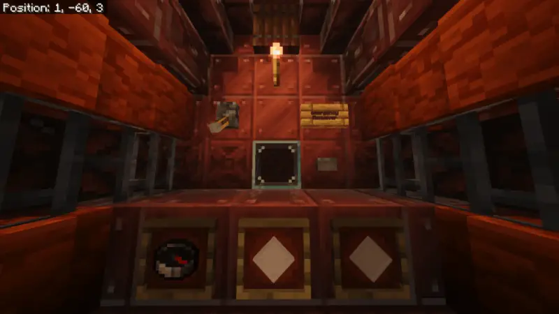 Локация в темно-красных тонах с решетками