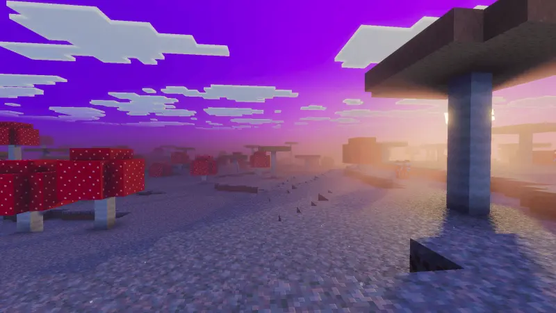 Фиолетовое небо на закате в грибном биоме