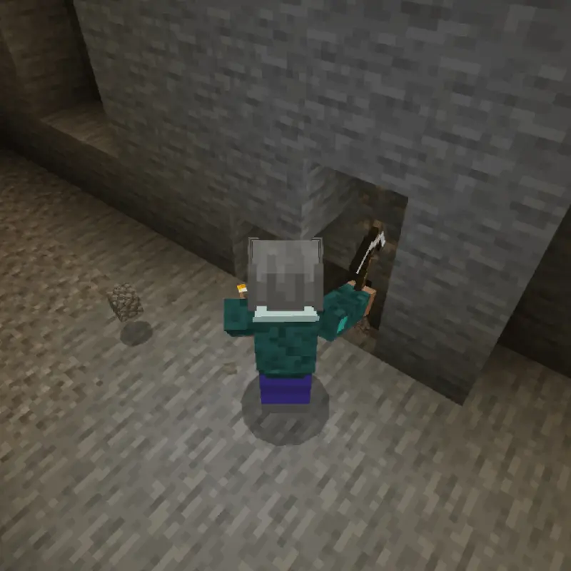 Игрок в пещере с факелом в левой руке