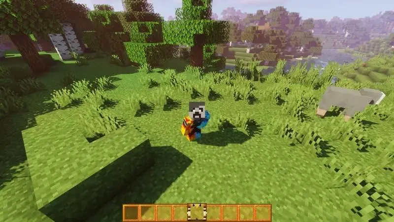 Игрок на поляне с новой панелью быстрого доступа