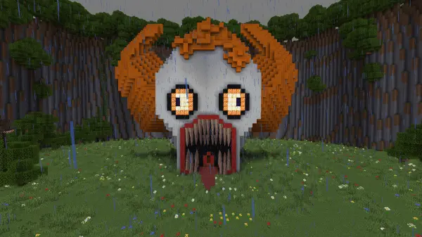 Жуткая голова клоуна с большими и острыми зубами