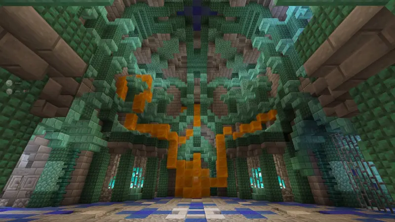 Большой зал с призмариновыми стенами