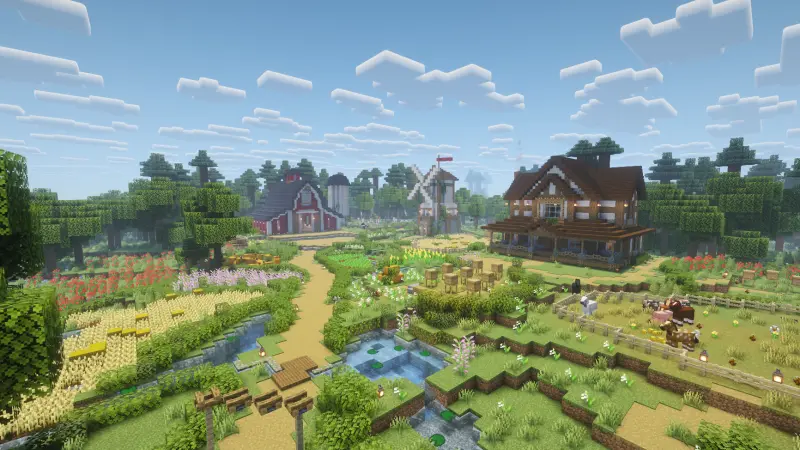 Большая территория с несколькими зданиями и загонами