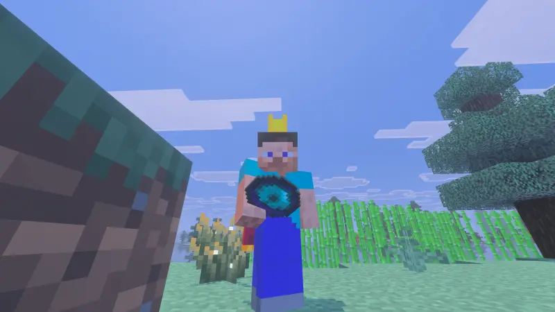 Игрок с новым блоком в руке