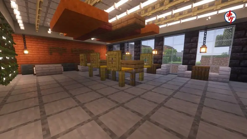 Зал с длинным столом и множеством окон