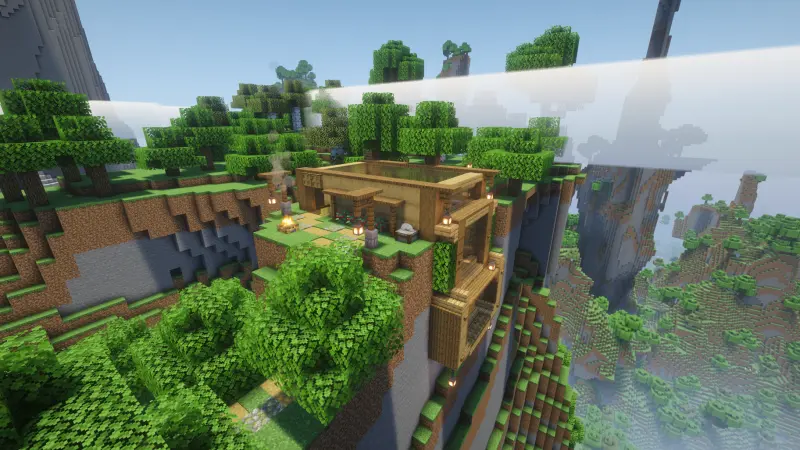 Дом в горе из дерева с небольшим двориком