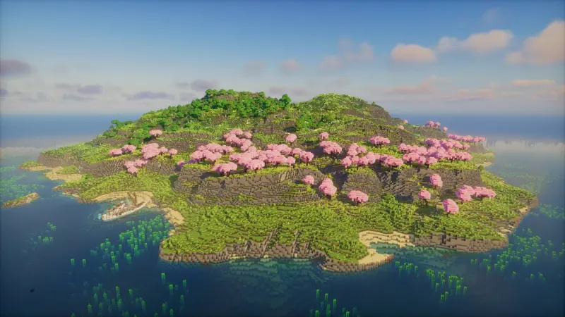 Огромный остров с большим вишневым биомом