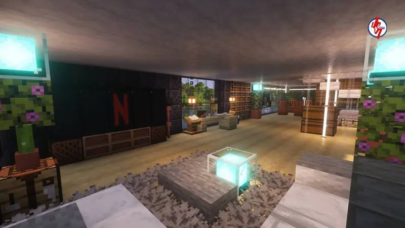 Просторная гостинная с большим телевизором