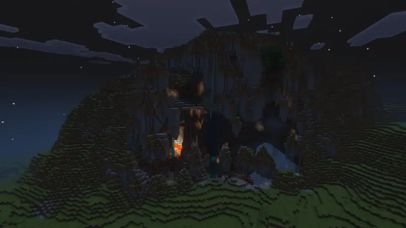 Mountain with a face at night