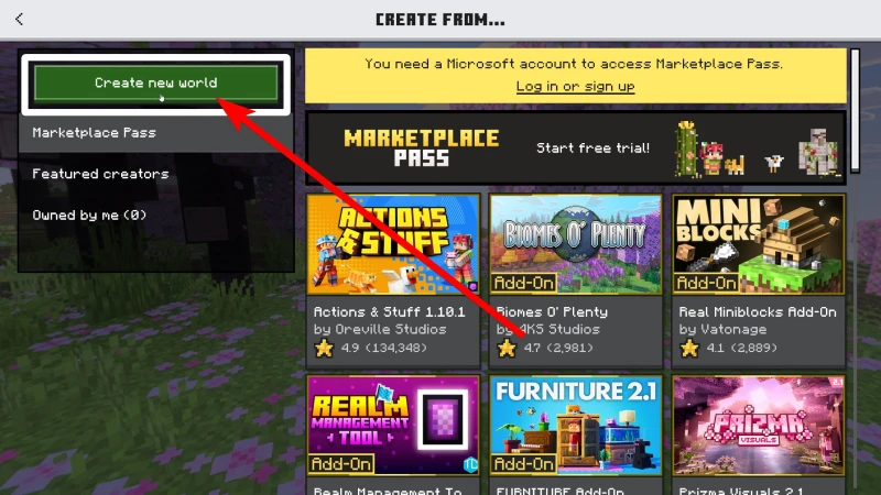 Minecraft create new world screen