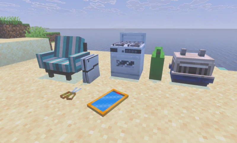 Armchair, PlayStation 5, stove and other blocks
