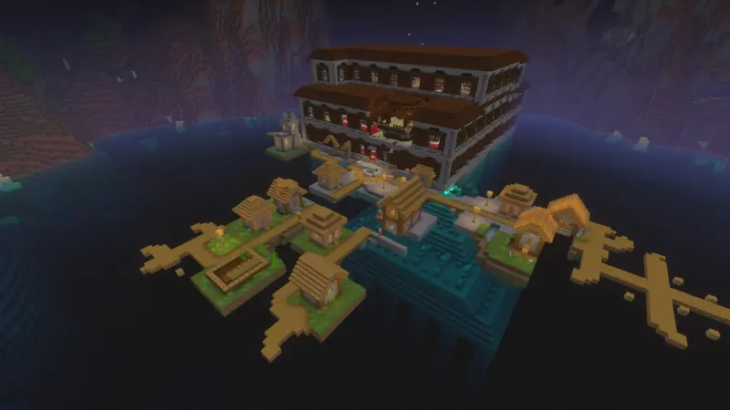 Woodland mansion and village on a lake