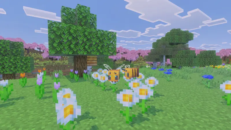 Bees above flowers