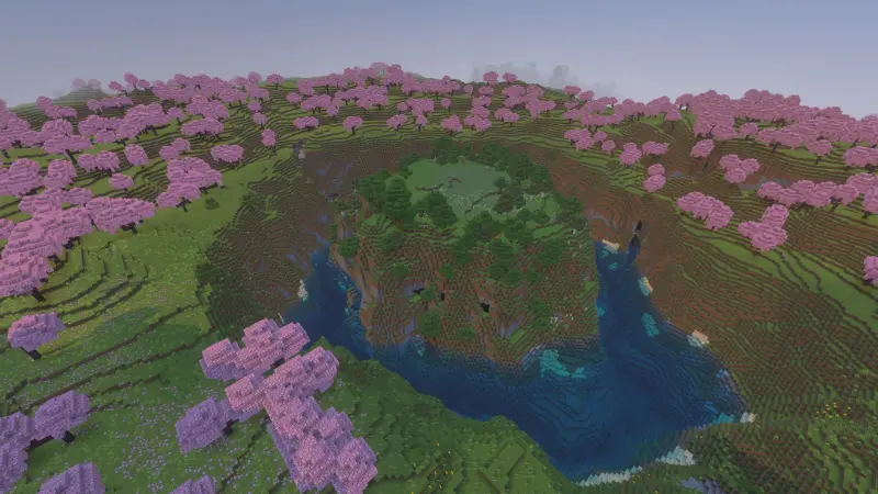 Island surrounded by cherry grove