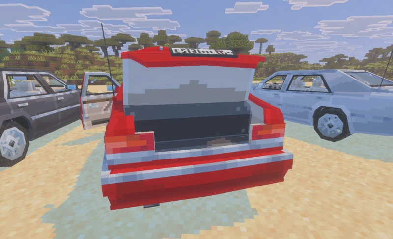 Trunk of red Mercedes W140