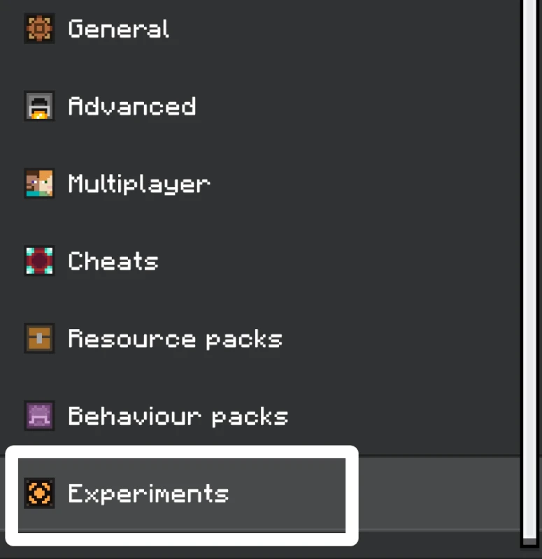 Tabs in the Minecraft world creation screen