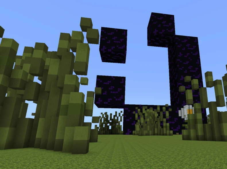 Поляна с высокой травой и порталом в ад
