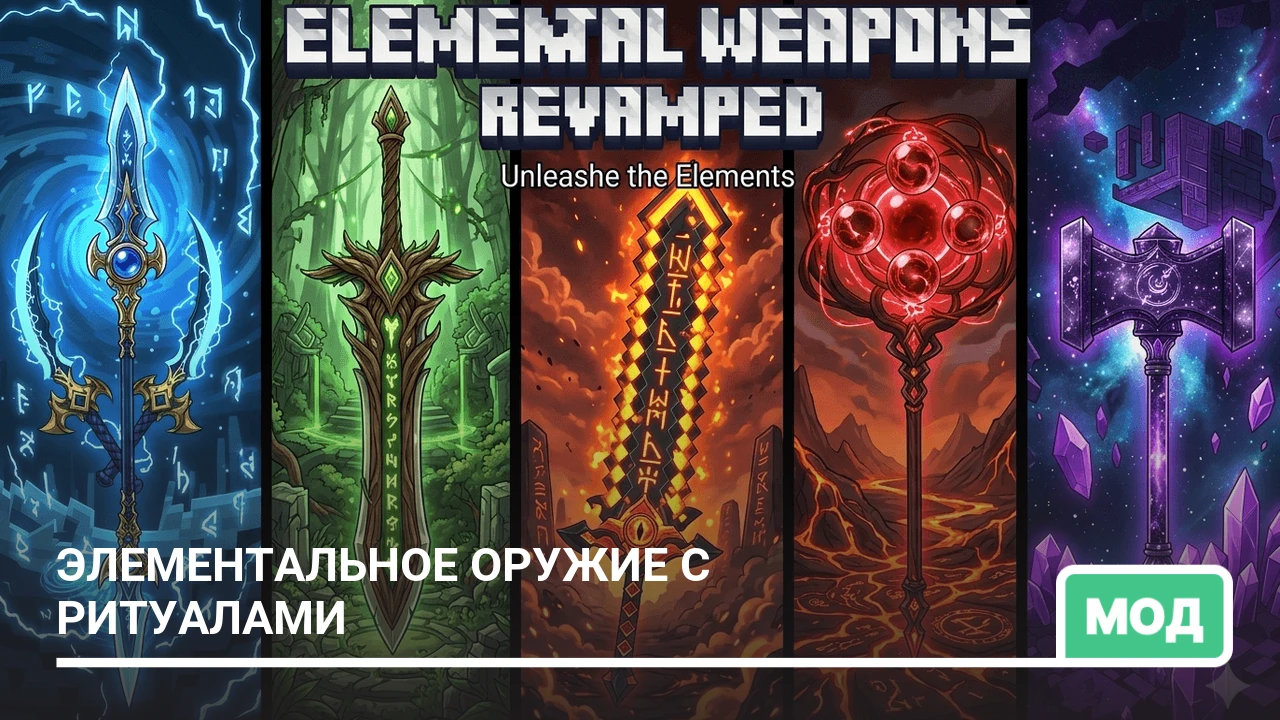 Мод: Элементальное оружие с ритуалами