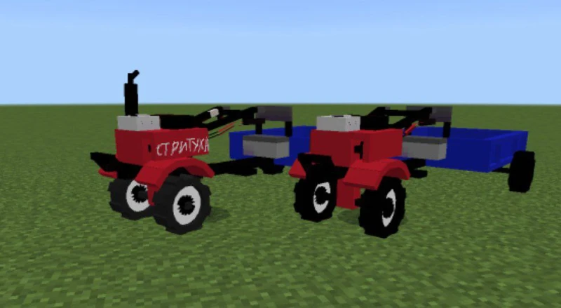 Red motoblock with trailer