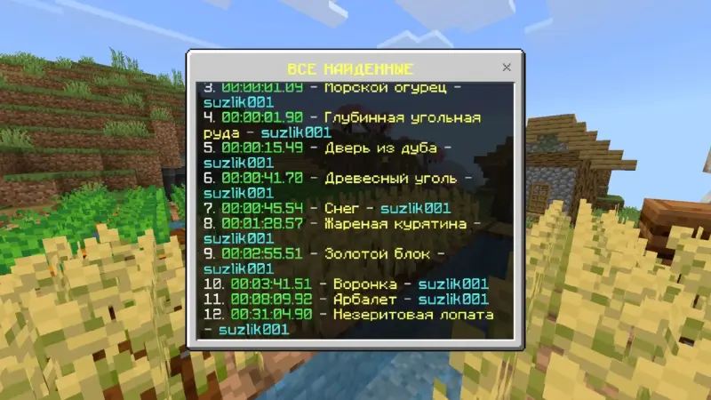 Интерфейс найденных предметов игроками